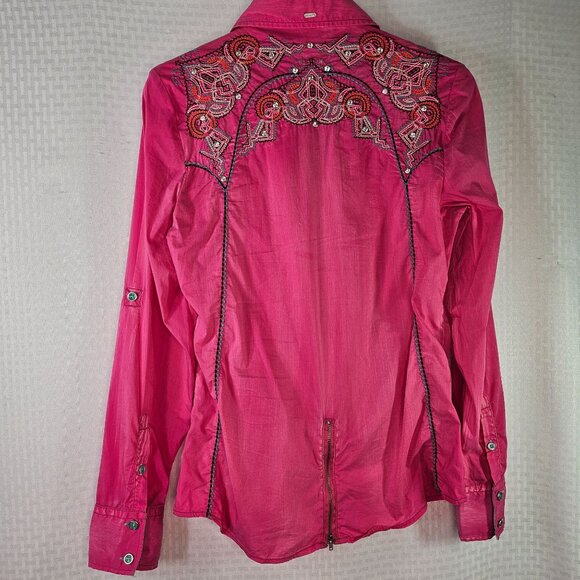 Roar Pink Embroidered Western Button-Down Shirt With Zipper detail - Picture 11 of 11